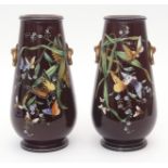 Pair of late 19th century decorative glass vases, well painted in colours with butterflies amidst