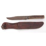 Whitby, Foreign 20th century Bowie knife with single edged blade with false blade point and