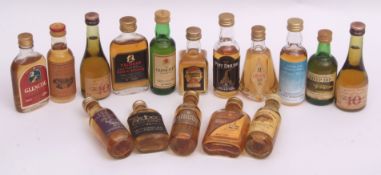 Sixteen malt whisky miniatures: Aberlour 12yo, Oban 12yo, RRS Discovery Highland Single Malt, Poit