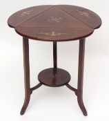 Edwardian rosewood drop flap occasional table, the triangular top inlaid in the centre with neo-