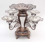 Early 20th century electro-plated table centrepiece, the circular stand with pierced gallery