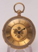 Last quarter of 19th century English 18ct open face fob watch, 69369, frosted and gilt movement with