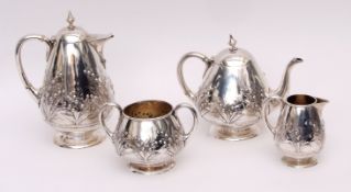 Victorian four piece tea set comprising hot water pot, tea pot, sugar basin and milk jug, each of