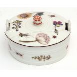 18th century Meissen butter tub and cover (a/f), decorated in botanical style with flowerheads and