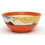 Bowl with geometric design in red, blue and yellow, 18cms