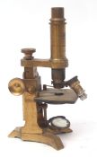 Early 20th century lacquered brass monocular microscope, Phillischer - London "The International"