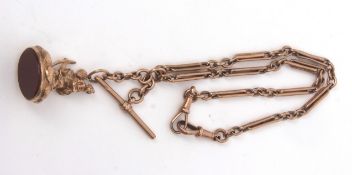 Early 20th century 9ct gold fancy wire work link watch chain, set with two swivels and floating T-