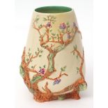 Clarice Cliff vase, Shape 989, decorated with trailing branches and flowers, 20cms high