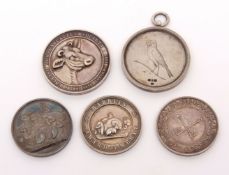 Mixed Lot: five various silver award medals, comprising, Rabbits Award of Merit England "Stroud