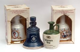 Two Bell's Royal Commemorative decanters commemorating 1986 Royal Wedding and The Queen's 60th