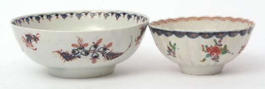 Liverpool (Pennington) bowl decorated in underglaze blue with floral sprays with overglaze iron