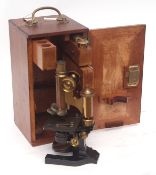 Early 20th century black and lacquered brass finished monocular microscope, E Leitz - Wetzler, No