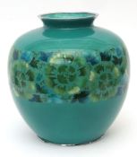 Large Japanese cloisonne enamel vase with a continuous band of stylised flowers and foliage