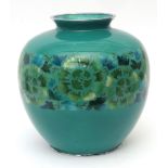 Large Japanese cloisonne enamel vase with a continuous band of stylised flowers and foliage