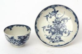 Worcester tea bowl and saucer in the "Mansfield" pattern, circa 1760, workman's mark to tea bowl,