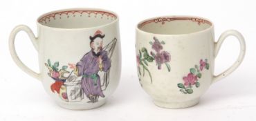 Two Liverpool (Philip Christian) coffee cups, circa 1770, with polychrome designs of Chinese figures