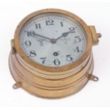 Mid-20th century German lacquered brass Kriegsmarine issued bulkhead timepiece, the drum shaped case