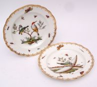 Pair of mid-19th century ornithological plates, finely painted with birds and butterflies, and