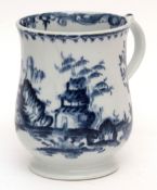 Early Lowestoft bell-shaped mug, circa 1762, decorated with a design of a three-tiered pagoda