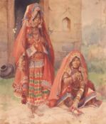 EDITH E STRUTTON (1867-1939) Two Indian girls by a doorway watercolour, signed and dated 1918