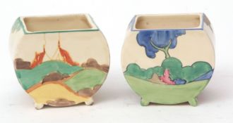 Two Bonjour preserve pots decorated with the Secrets pattern and Rudyard pattern, both lacking