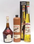 Benedictine 1 litre, Bols Beerenburg 1 litre, Galliano 70% US Proof, 23/32 Court (boxed), 1 bottle