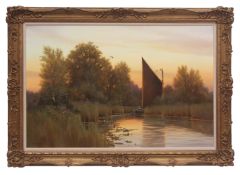 AR COLIN W BURNS (born 1944) "Evening Reflections on the River Bure" oil on canvas, signed lower