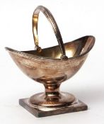 Elizabeth II small swing handled basket of oval form with reeded and hinged handle to a foliate