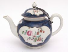 Liverpool (Philip Christian) teapot and cover, circa 1770, painted with floral sprays on a blue