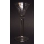 18th century conical wine glass of plain air drop stem and spreading circular foot, circa 1750, 17