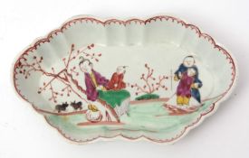 Liverpool (Pennington) spoon tray, circa 1780, with a polychrome design of Chinese figures in a