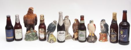 Six various novelty decanters in the form of Birds of Prey, containing Beneagles Scotch Whisky (