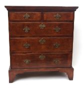 18th century and later walnut and mahogany chest, cross-banded and strung top over two short and