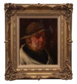 DAVID W HADDON (act 1884-1911) "Ancient fisherman" oil on board, signed lower left 26 x 21cms