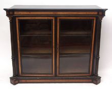Victorian ebonised bookcase with satinwood banding and ebonised stringing, applied throughout with