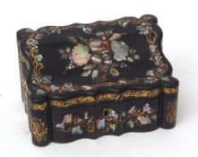 Victorian gilt highlighted mother of pearl and black lacquer stationery box of rectangular form with