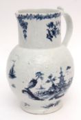 Large Lowestoft jug, the bulbous body crisply moulded with floral sprays and trailing flowers, the