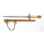 Mid-20th century German second model Naval dagger, unsigned, the twin fullered and double edged