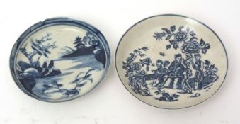 Liverpool (Chaffers) saucer, circa 1760, with the two men on an island pattern, together with a