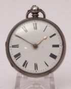 Early 19th century silver cased English cylinder watch, Ellicott - London, 8457, the frosted and