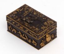 Japanese mixed metal and multi-patinated inlaid box, the hinged lid shows a bijin and her partner