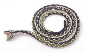 Early 20th century Turkish prisoner of war beaded snake, constructed of green, white and black beads