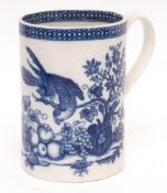 Large Worcester tankard with strap handle, decorated with a print of the "parrot pecking fruit"