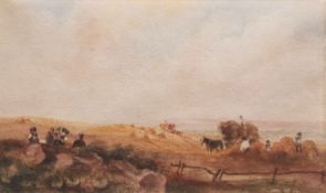 PETER DE WINT (1784-1849) Landscape with harvest workers watercolour 15 x 26cms