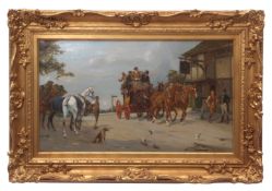 GEORGE WRIGHT (1860-1942) Coaching scene oil on canvas, signed lower right 35 x 60cms,Provenance:
