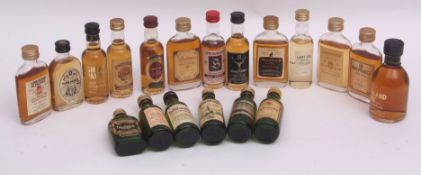 Nineteen various malt whisky miniatures: Highland Park 12yo, Glen Grant 8yo, Glen Goyne 10yo,