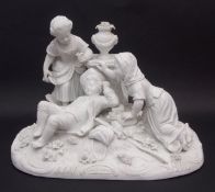 19th century Continental biscuit porcelain group of Les Enfants Francais after Boucher, possibly
