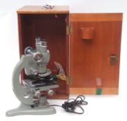 Mid-20th century binocular microscope, Beck - London, "Model 48", the grey finished body with Y