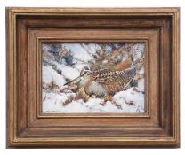 COLIN W BURNS (born 1944) "Woodcock" oil on canvas, signed lower left 15 x 22cms