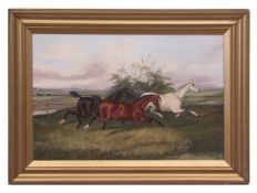 JAMES CLARK (1812-1884) "Startled (Horses frightened by a steam train)" oil on canvas, signed